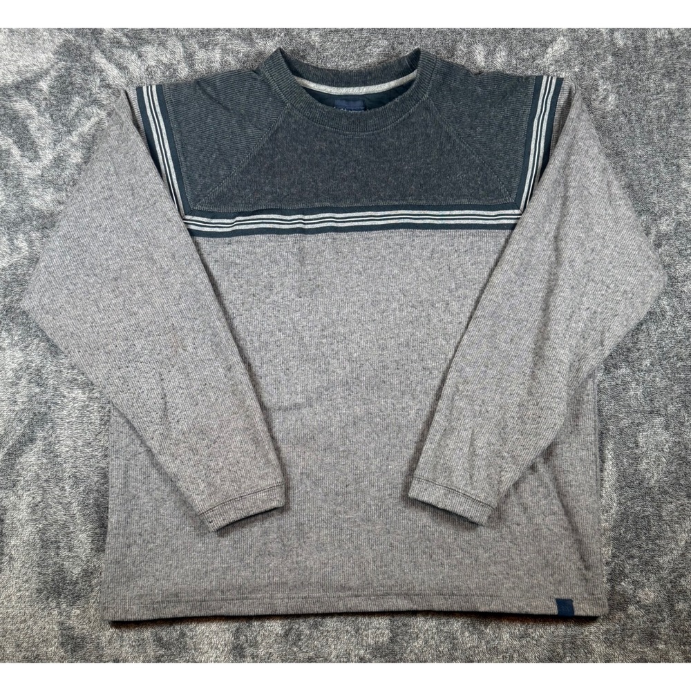 Y2K Extreme Gear Mens Ribbed Colorblock Thermal Shirt Grey Striped Large